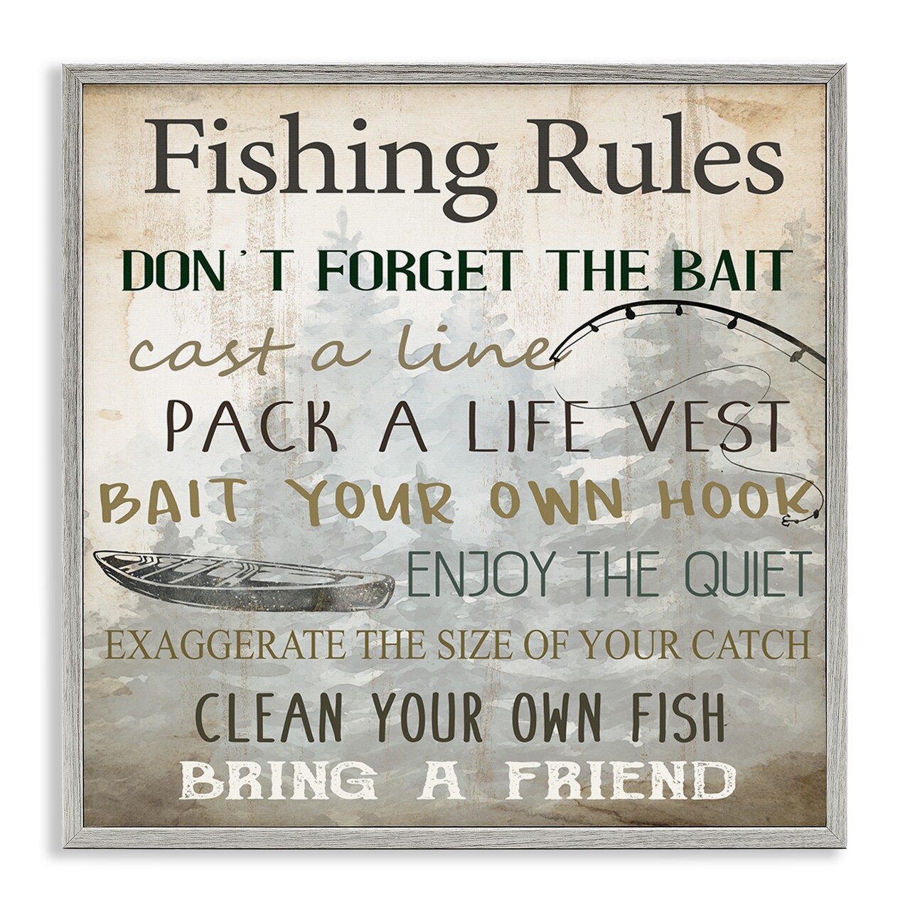 Stupell Industries Fishing Rules Rustic List Framed Giclee, design by Kim Allen
